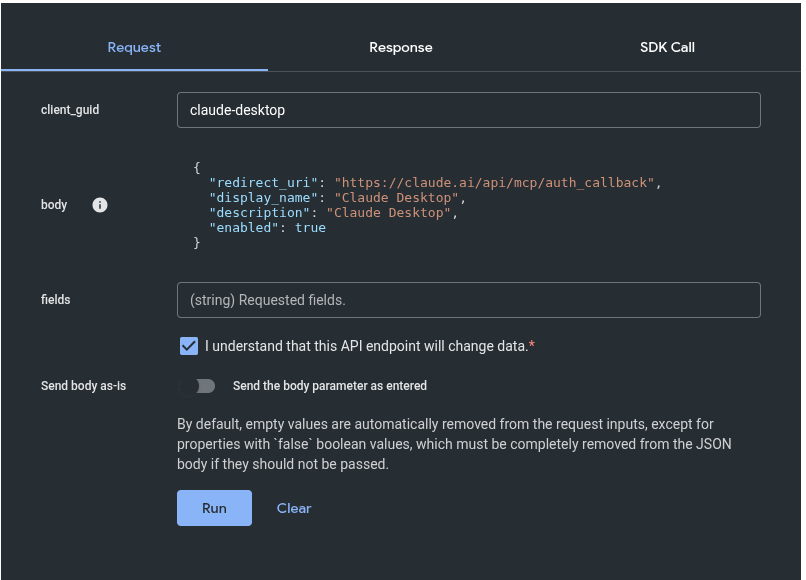 Register oauth app filled out