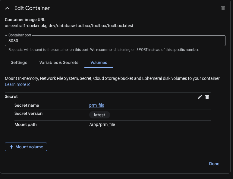 Container secret volume