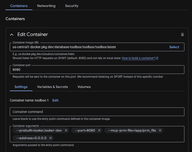 Container Settings