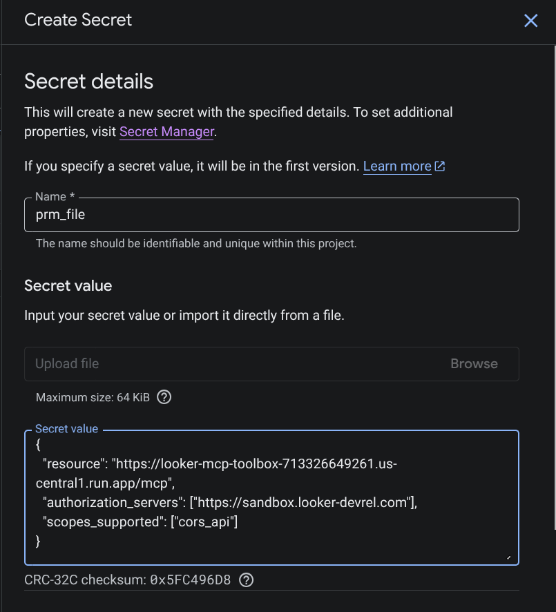 Create secret